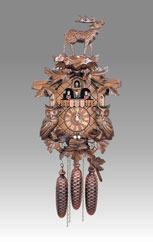 Traditional Cuckoo clock, Art.141_8_RM Walnut with Deer and Owls - Cuckoo melody with gong hour on coil gong and carillon with dencer